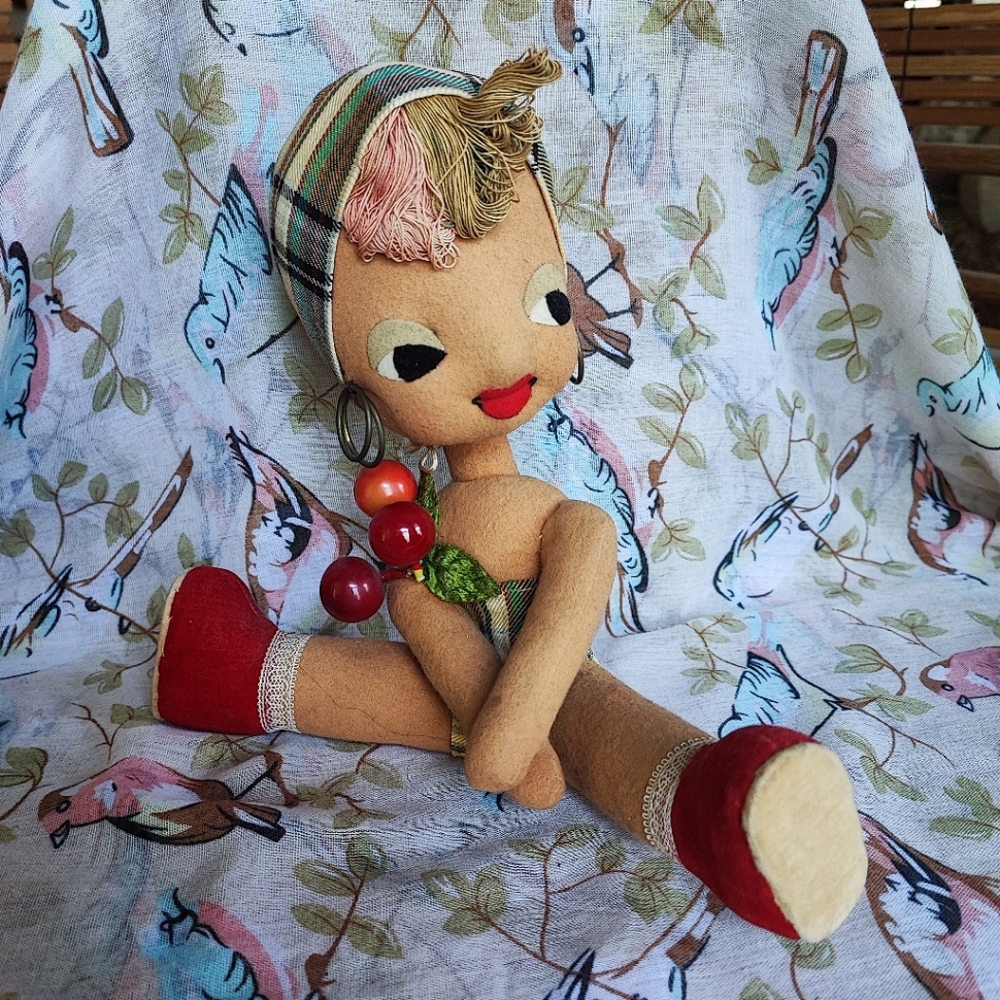 Carmen Miranda Vintage Doll Fabric Body & Face Chic Fleurette Japan 40's?